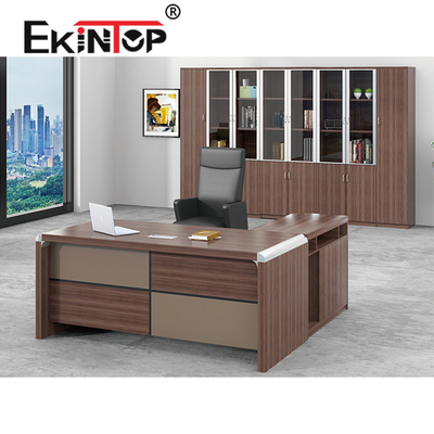 L-förmiger Bürotisch aus Holz, 3 mm PVC-Kanten für Boss CEO Manager Executive