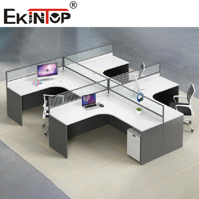 Weißer grauer L-förmiger Büro-Arbeitsplatz-Personal-Schreibtisch-Zeitgenosse