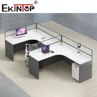Weißer grauer L-förmiger Büro-Arbeitsplatz-Personal-Schreibtisch-Zeitgenosse