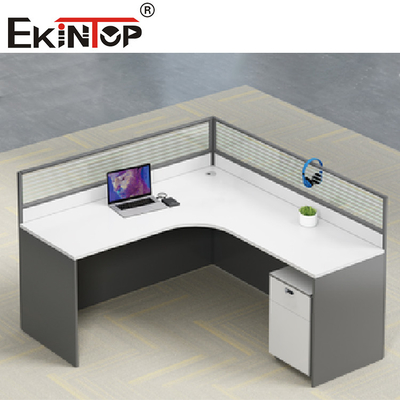Weißer grauer L-förmiger Büro-Arbeitsplatz-Personal-Schreibtisch-Zeitgenosse