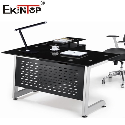 Metallbeine L-förmige Glasschreibtisch Moderne Manager Tisch