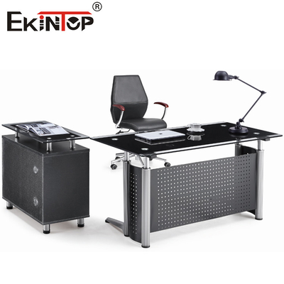 Büromöbel Glas Computerschreibtisch mit L-förmiger Schublade