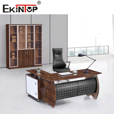 Schwarzbraun Glas auf Holztisch mit Metallbeinen Home Office Möbel