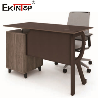 Braun Glas Computer-Tisch mit Holz-Metall-Schublade