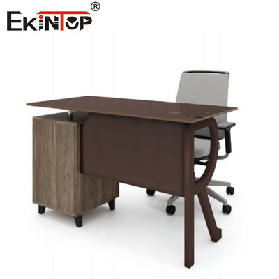 Braun Glas Computer-Tisch mit Holz-Metall-Schublade