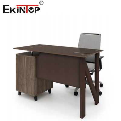 Braun Glas Computer-Tisch mit Holz-Metall-Schublade