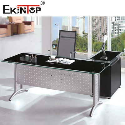 Metallbeine mit Schrank Glas Schreibtisch Modernes Büro Computer Schreibtisch