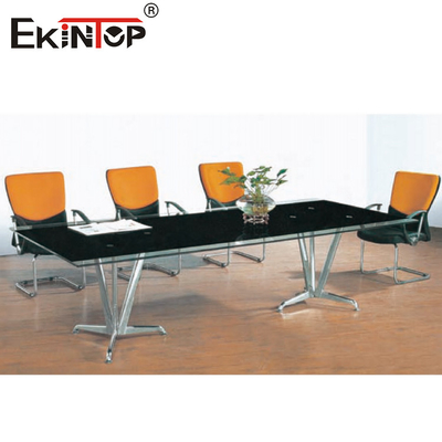 Rechteckiger schwarzer Konferenztisch Elegante Geschäftsatmosphäre 10 Plätze