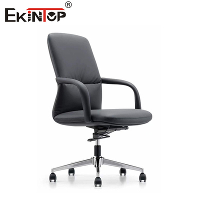 Business Ergonomische schwarze PU-Leder Bürostuhl mit Rädern Empfangssitz