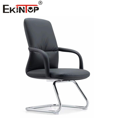Business Ergonomische schwarze PU-Leder Bürostuhl mit Rädern Empfangssitz