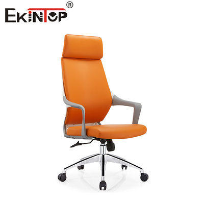 High Back Orange Leder Bürostuhl mit Rädern Moderner Stil