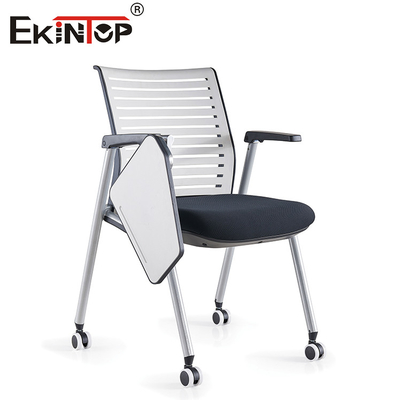 Pulverbeschichtung Rahmen Training Chair Mesh Rückenlehne mit Schreibtablet Armlehne und drehbare Rollen