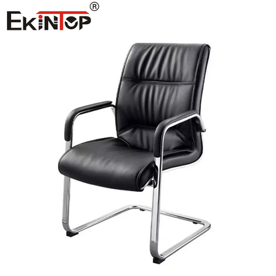 OEM Schwarzes Leder Bürostuhl mit Armlehnen und Metallrahmen Business-Stil