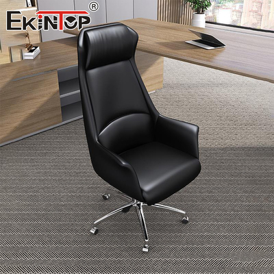Bürostuhl aus schwarzem Leder mit drehbarem ergonomischem Schreibstuhl