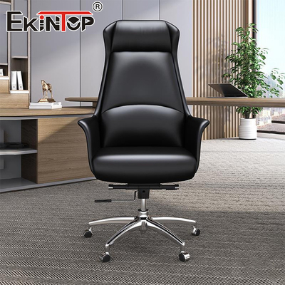 Bürostuhl aus schwarzem Leder mit drehbarem ergonomischem Schreibstuhl