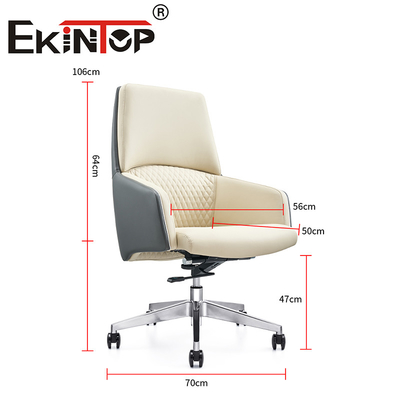Weißes Leder Manager Schwenkbare ergonomische Executive Cowhide Bürostuhl