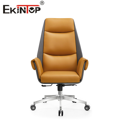 Modischer Büro-Stuhl aus orangeem Leder mit komfortablem Sitzkissen und Rückenlehne