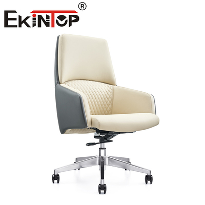 Weißes Leder Manager Schwenkbare ergonomische Executive Cowhide Bürostuhl